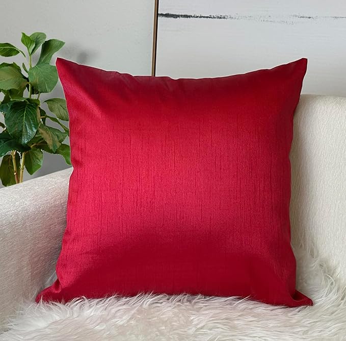 Aiking Home 18x18 Inches Faux Silk Square Throw Pillow Cover, Zipper Closure, Red (Set of 2)