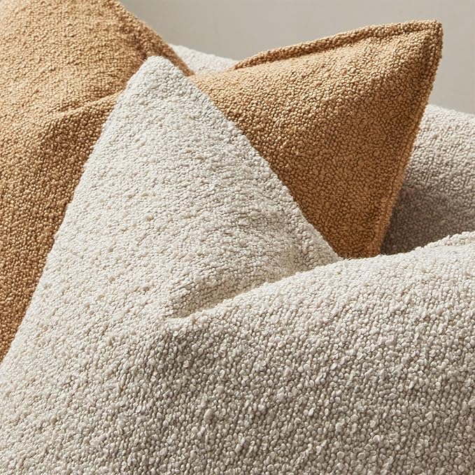 JUSPURBET Pillow Covers Set of 2 Decorative Throw Pillow Covers Case for Couch Sofa Bed Soft Boucle Textured Lumbar Cushion Covers with Hidden Zipper for Home Decor Living Room 16x24,Beige