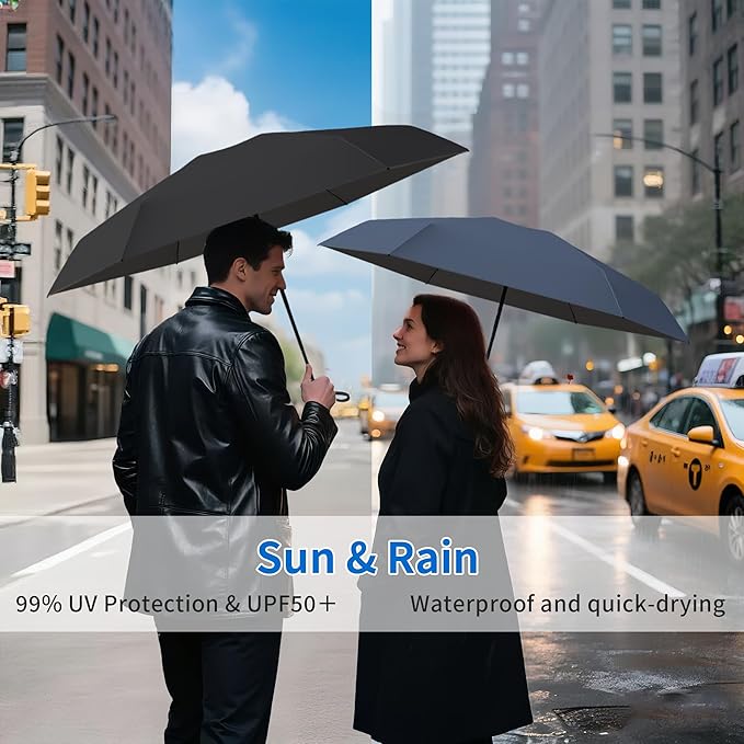 Compact Mini Windproof Travel Umbrella-UPF 50+ Sun & Rain Protection, Small Folding Design Fits in Pocket or Purse, Lightweight Portable with Case for Women, Men & Kids
