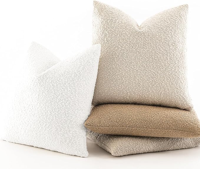 Boucle Decorative Throw Pillow Covers for Couch Set of 2, 22x22 inches, Camel