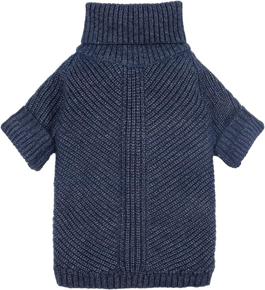 Fitwarm Turtleneck Knit Dog Sweater, Thermal Dog Winter Clothes for Small Dogs Boy Girl, Cozy Sweaters for Dogs, Doggy Pullover Jumper, Pet Outfit, Heather Navy Blue, XL