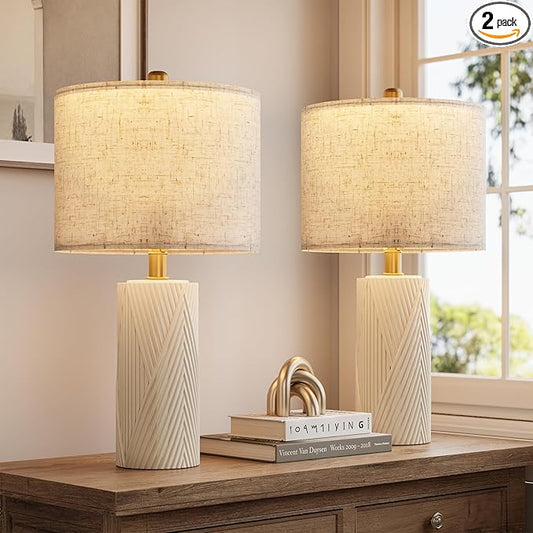 22" Modern Ceramic Table Lamp Set of 2 for Living Room, Table Lamps for Bedroom Set of 2， Farmhouse Bedside Nightstand Bedside Lamp End Table Lamps White