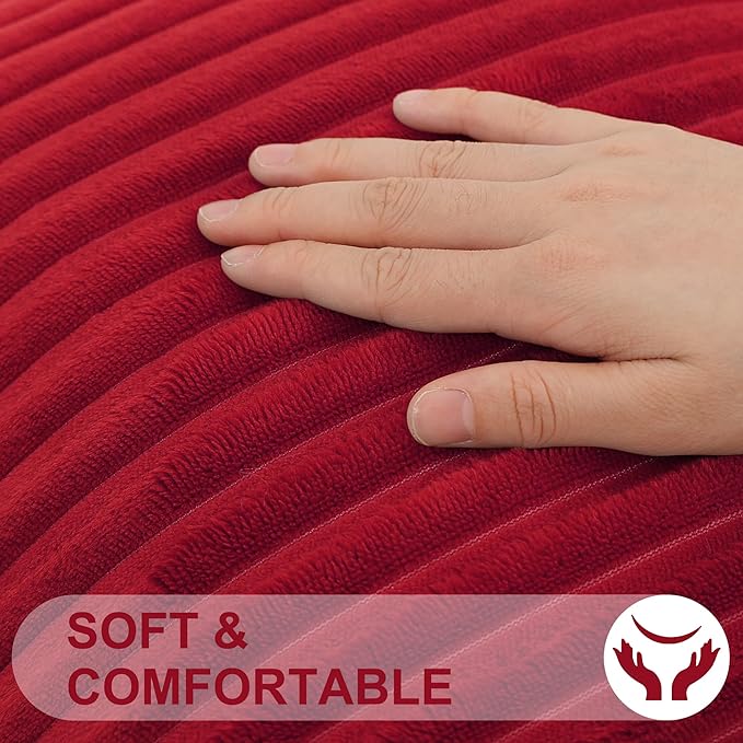 Simmore Decorative Throw Pillow Covers 12x20 Set of 2, Soft Natural Plush Flannel Double-Sided Fluffy Lumbar Pillow Covers for Couch Sofa Living Room, Red