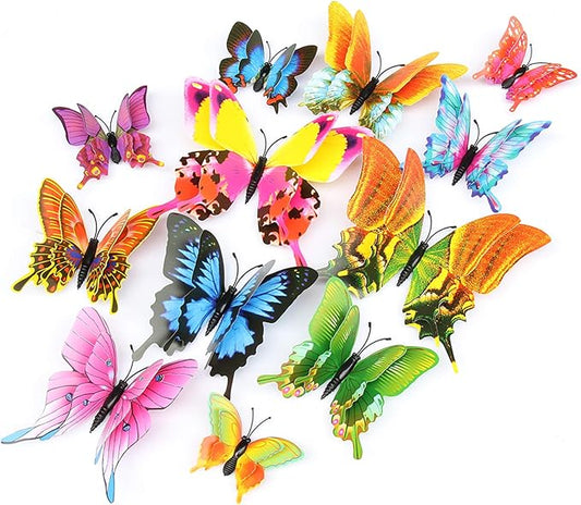 Somotersea 24Pcs 3D Butterfly Wall Decor - Removable Butterfly Decoration for Girls Room & Birthday Party - Colourful
