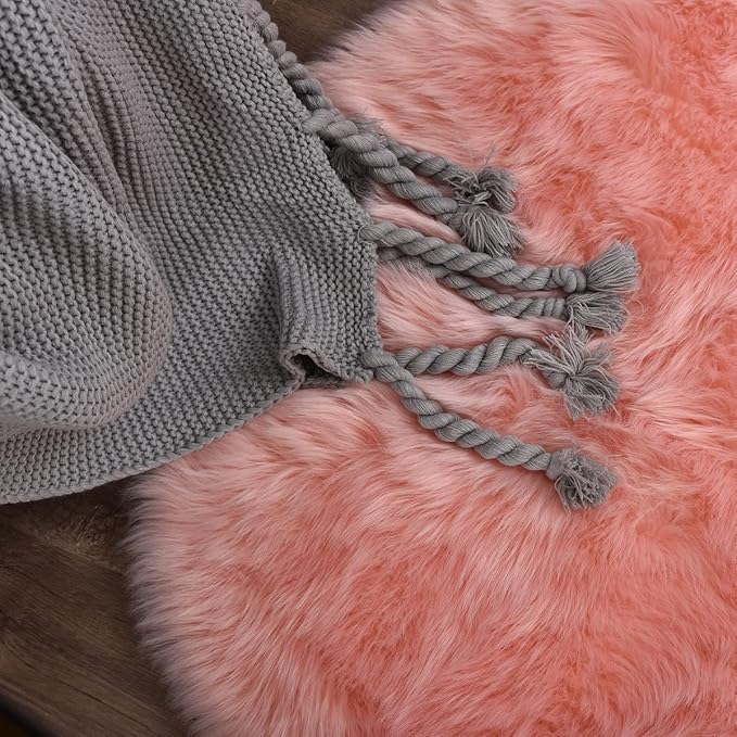 Pink Shag Faux Sheepskin Washable Fur Rug for Living Room Bedroom Furry Area Rug 4x6 Rectangle Rug Nursery Decor Girl