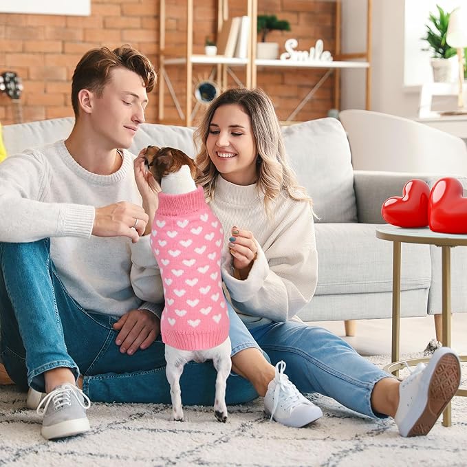 GOYOSWA Valentines Dog Sweater, Dog Valentines Clothes Outfit Knitted Sweaters for Small Medium Large Dogs Pets (Pink Heart, Medium)