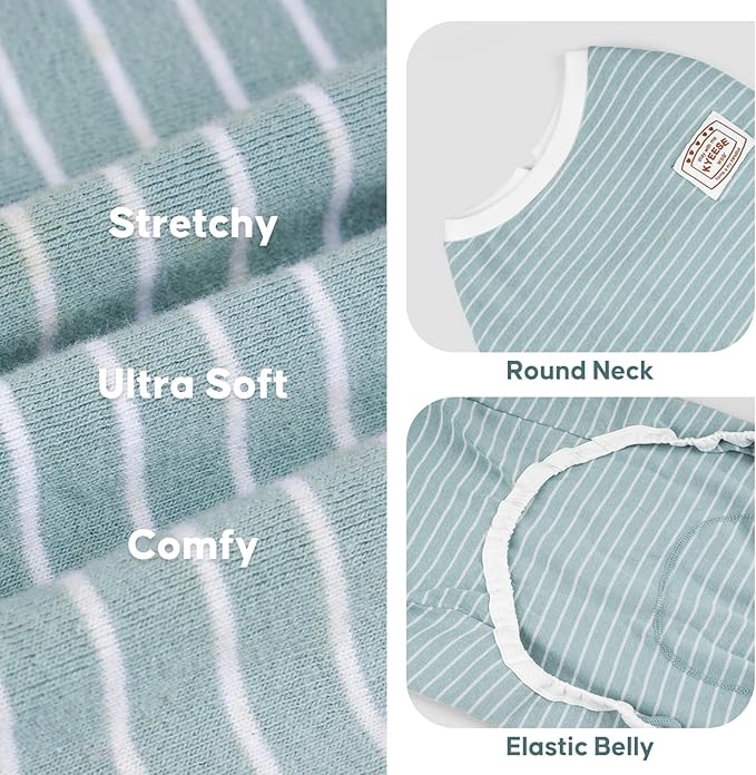 KYEESE Dog Pajamas Striped Clothes Pet PJS Lightweight Doggie Jammies 4 Legs Outfit Soft Dog Pajamas Cozy Pet Clothes Onesie Comfortable PJS for Medium Dogs Doggie Onesie,Green Striped, XX-Large