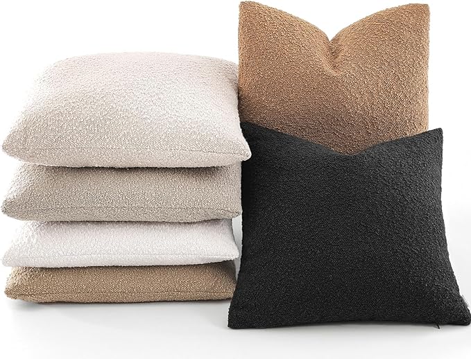 Boucle Decorative Throw Pillow Covers for Couch Set of 2, 22x22 inches, Black