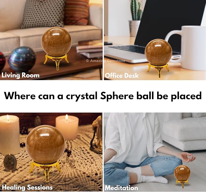Amazing Gemstone Peach Moonstone Crystal Ball with Stand - 1.5 Inches Crystal Sphere Meditation Balls for Witchcraft and Decorative Balls
