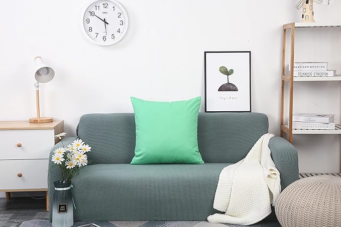 TangDepot Handmade Decorative Solid 100% Cotton Canvas Throw Pillow Covers/Cushion Covers, 45 Colors Available - (14" x 14", Mint Green)
