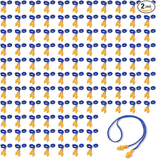 220 Pairs Orange Silicone Ear Plugs with String, Reusable Earplugs Individually Wrapped, 25dB NRR Corded Ear Plugs Hearing Protection Earplugs Noise Reduction for Work Sleep Sports Study