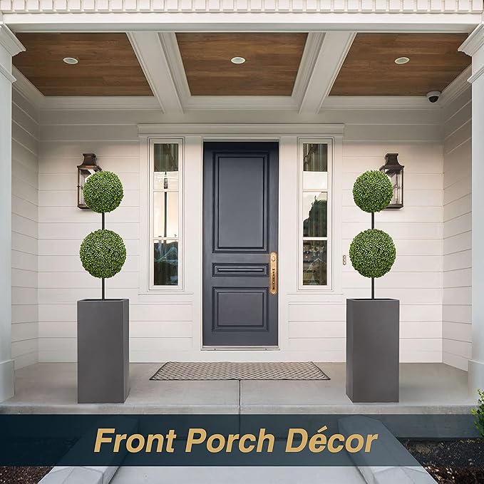 Wallowa Metallic Heavy Tall Outdoor/Indoor Planter Box, Rectangular, 14Lx14Wx30H Inches, ‎25LBS/PC, Dark Gray, No Assembly Required and Seamless, Set of 2