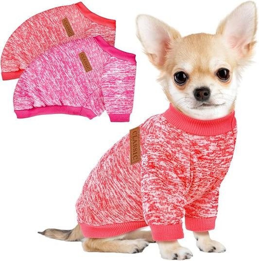 2 Pcs Dog Sweaters for Small Dogs Girl Boy Winter Fleece Clothes Warm Soft Dog Sweatshirt Outfit for Dogs Cats Pet Apparel