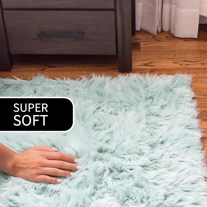 Super Area Rugs Ultra Soft & Fluffy Faux Sheepskin Rug, Teal 3 x 5 Feet Carpet for Bedroom Living Room