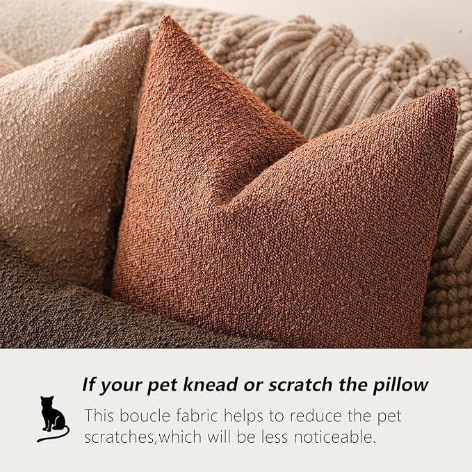 Foindtower Decorative Textured Boucle Throw Pillow Covers Accent Solid Pillow Cases Neutral Soft Cozy Couch Cushion Case for Chair Sofa Bedroom Living Room Home Decor 24x24 Inch,1PC,Burnt Orange Hazel