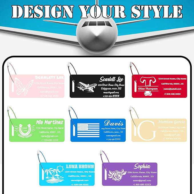 4 PCS Personalized Luggage Tags for Suitcases, Custom Aluminum Luggage Tags for Bags and Backpacks, Waterproof & Heavy Duty Personalized Metal Name Tags for Travel (Lake Blue)