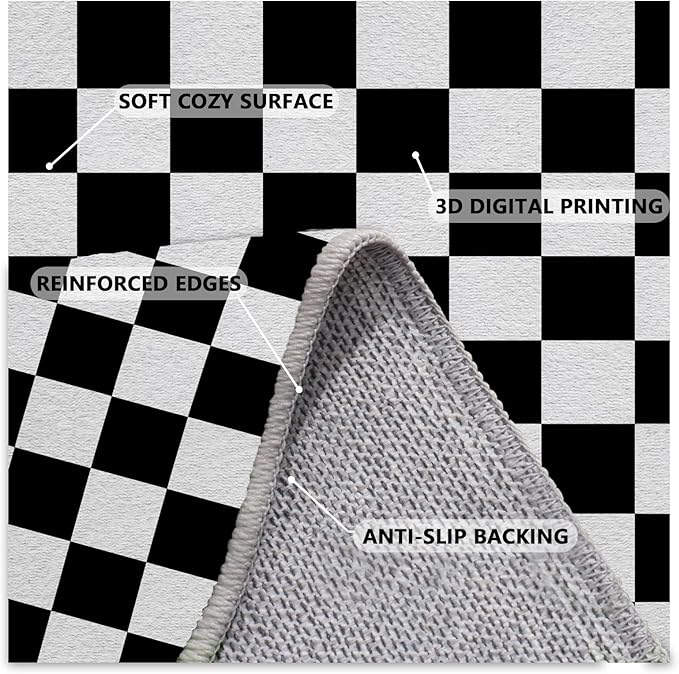 Black and White Checkered Rug for Living Room, 3x4 Area Rugs, Checkered Area Rug, Geometric Plaid Rugs, Geometrical Washable Non Slip Retro Carpet Home Floor Decor