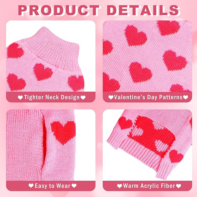 GOYOSWA Valentine Dog Sweater Dog Valentines Clothes Outfit Knitted Heart Sweater for Small Medium Large Dogs Pets (Pink, Small)