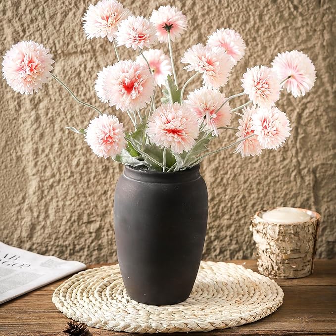 Terracotta Rustic Vase, Farmhouse Decorative Vase Boho Decor, Ceramic Christmas Vases for Home Decor, Table, Living Room, Shelf Decoration, 8.2 Inch