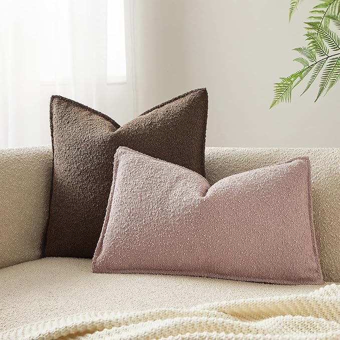 JUSPURBET Pink Decorative Pillow Covers 14x24 Set of 2 Throw Pillow Covers for Couch Sofa Bed Cozy Boucle Textured Lumbar Cushion Covers Cases with Hidden Zipper for Living Room Home Decor