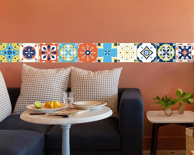 FLFK Wallpaper Border Tile Stickers Peel and Stick Wall Border for Kitchen Backsplash Bathroom Shower Room,7"x240"