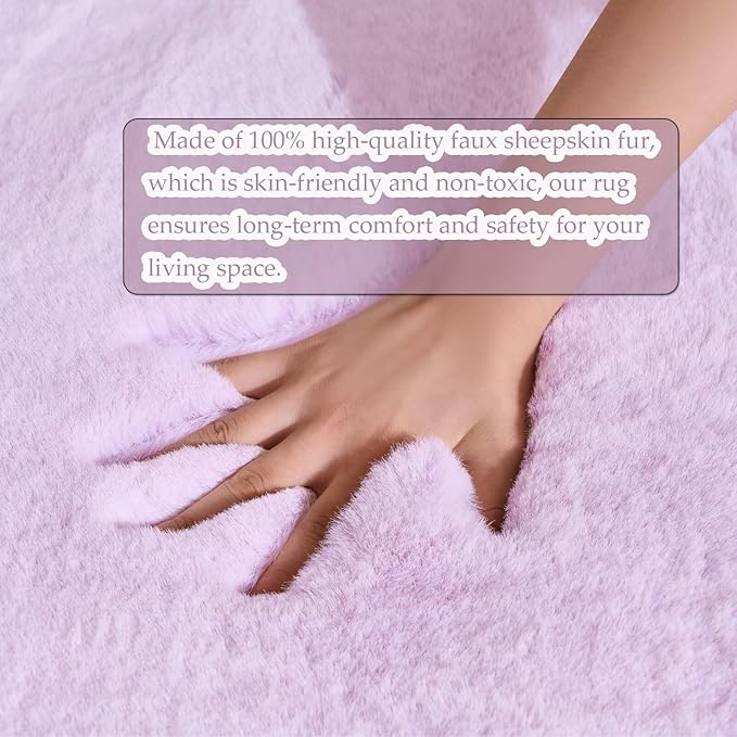 1700GSM Fuzzy Faux Sheepskin Fur Area Rug,Extra Soft Faux Fur Mat,Fluffy Shaggy Fur Rug for Bedroom Living Bedside Rug Room Decor-Lavender, 2 x3 ft