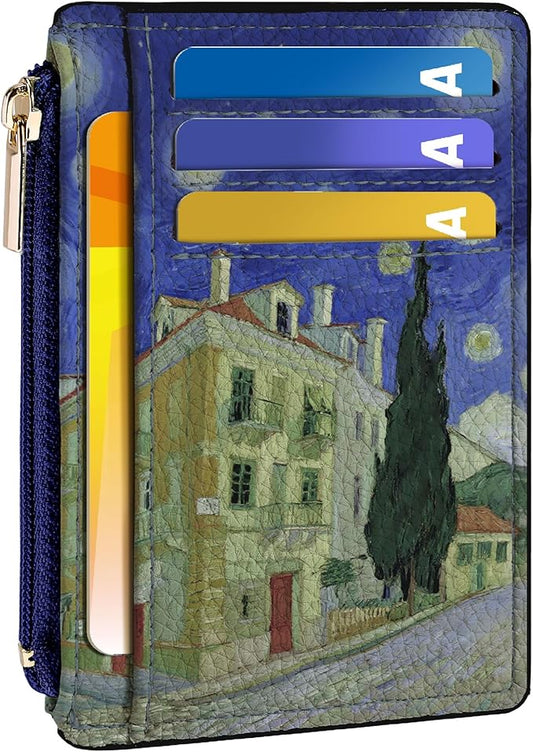 Tipmile Credit Card Holder for Women Slim Minimalist Front Pocket RFID Blocking Wallet Small Compact Card Case with ID Window, Oil Painting
