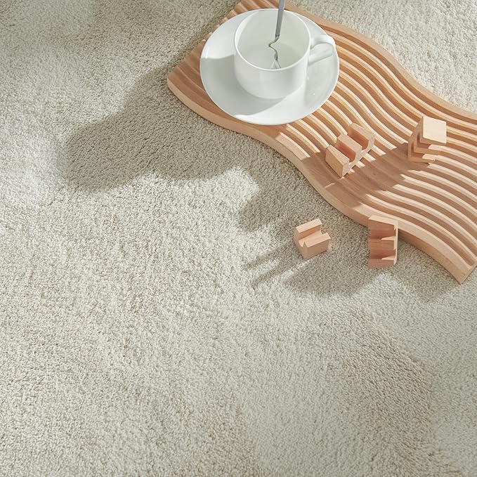 jinchan Solid Plush Area Rug 5x7 Performance Shaggy Washable Rug Indoor Soft Modern Faux Wool Cozy Non Slip Carpet for Living Room Kids Room Bedroom Dining Room Nursery Ivory