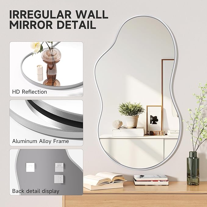 Hasipu Irregular Wall Mirror - 35"x20" Asymmetrical Mirror, Modern Decorative Mirrors for Living Room, Entryway, Hallway, Bathroom, Bedroom,Wall Mounted Home Decor (Silver)