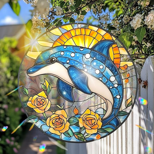 VAIIEYO Dolphin Acrylic Sun Catcher Window Hanging Decoration, 7.8 Inch Double-Sided Light Reflecting Ornament for Window, Garden, Porch or Balcony Decor, Housewarming, Gift for Natural Lovers