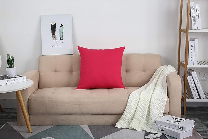 TangDepot Handmade Decorative Solid 100% Cotton Canvas Throw Pillow Covers/Pillow Shams, (20"x20", Watermelon Red)