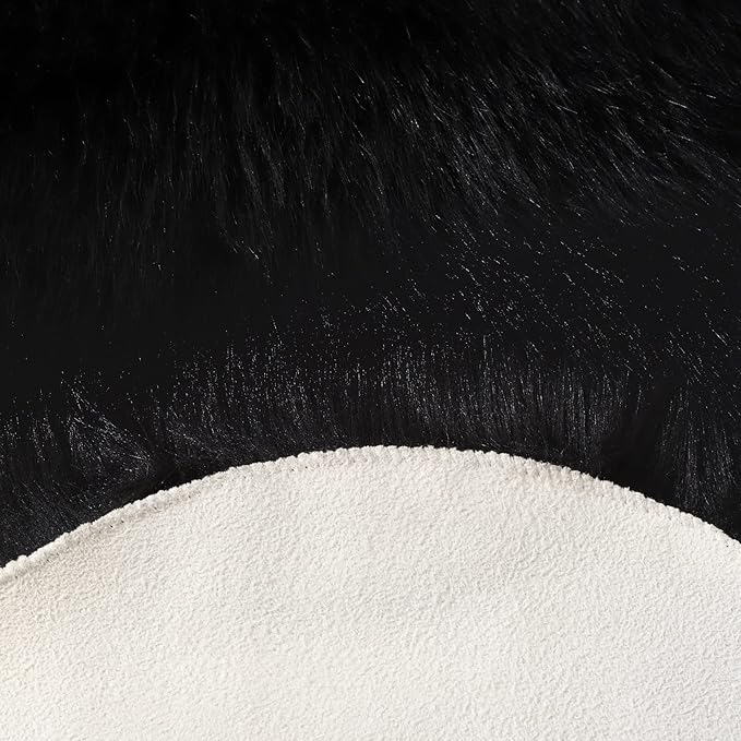 CKLASAY Faux Fur Rug Sheepskin Fuzzy Rug Super Soft Fluffy Plush Area Rug Bedroom Floor Children's Room Sofa Cushion Living Room Bedside Rugs (Black,3×3 ft Rotund)