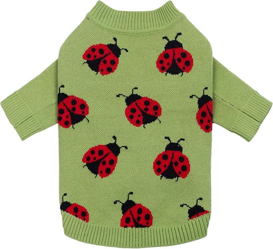 Fitwarm Ladybug Dog Sweater, Warm Dog Winter Clothes for Small Dogs Boy Girl, Pet Outfit, Green, Red, Black, Large