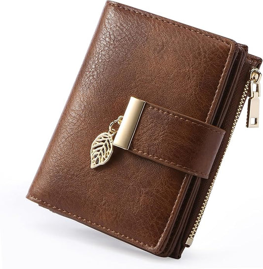 yiijay Small Wallet Women RFID Blocking Leather Bifold Wallet Credit Card Holder for Women Ladies Compact Wallet Mini Purse With Zipper Pocket