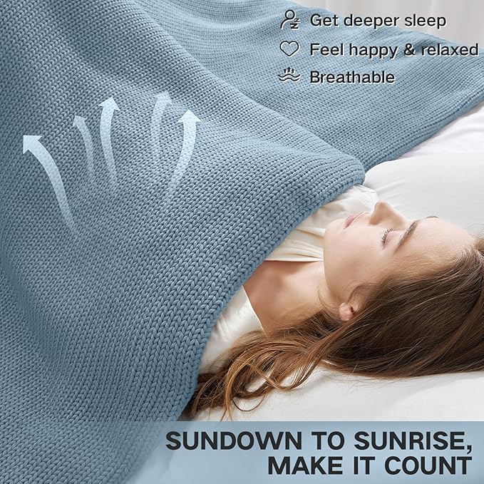 Guohaoi Knitted Weighted Blanket for Adults (Haze Blue 48"x72" 15lbs) No Beads Cooling Throw Blanket for Hot Sleepers, Home Decor Breathable Chunky Knit Heavy Blanket Use on Full Size Bed