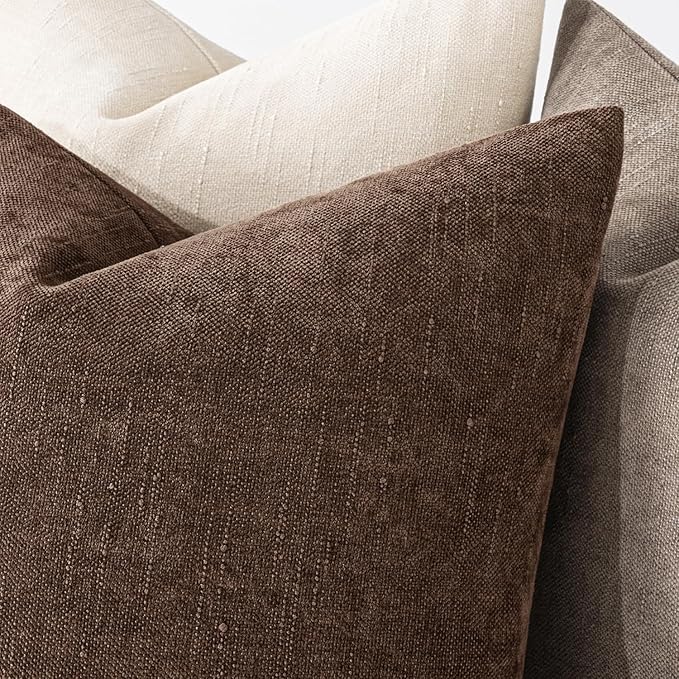 MIULEE Pack of 2 Decorative Throw Pillow Covers Soft Chenille Euro Throw Pillows Solid Textured Cushion Covers for Couch Sofa Bedroom Living Room 24x24 Inch, Chocolate
