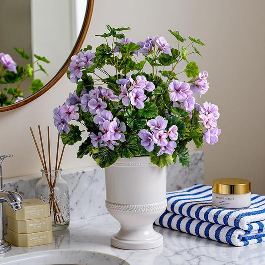 Artificial Flowers for Outdoors Artificial Geraniums for Indoor Fake Flowers 17.7In Uv Resistant Artificial Outdoor Flowers Suitable for Indoor Home Decor Outdoor Garden Decor (4PCS,Purple)