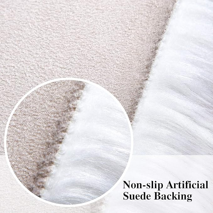 Softlife White Small Faux Fur Sheepskin Throw Rug Fluffy Shag Fur Chair Cover Pad Washable Square Area Rugs for Living Room Bedroom Dorm 20" x 20"