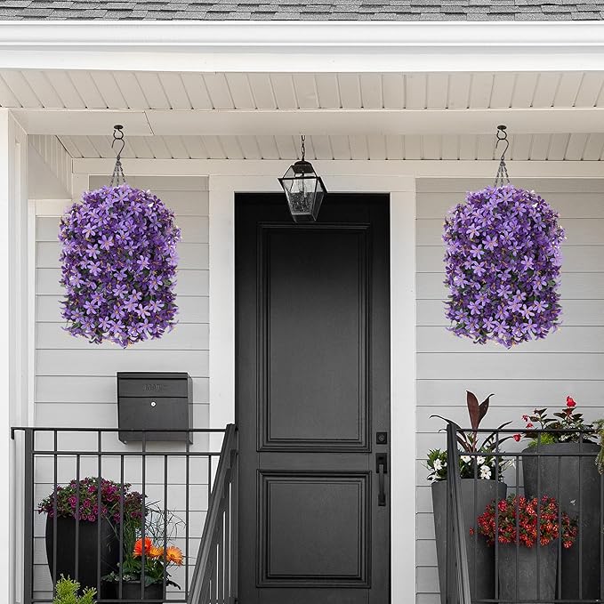 Artificial Flowers Plants for Outdoor with Basket, 4PCS Silk Hanging Faux Flowers Long Trailing Vines for Outside Home Porch Patio Decoration, Pink