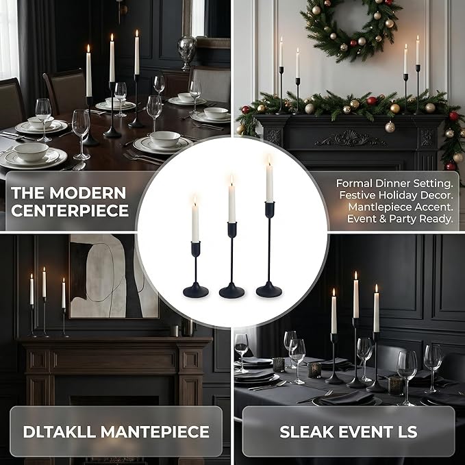 54 Pcs Black Candlestick Holders Set - Vintage Brass Taper Candle Holder for Pillar Candles - Modern Decorative Centerpiece for Wedding Fireplace Mantel Decor - Cozy Atmosphere Housewarming Gift