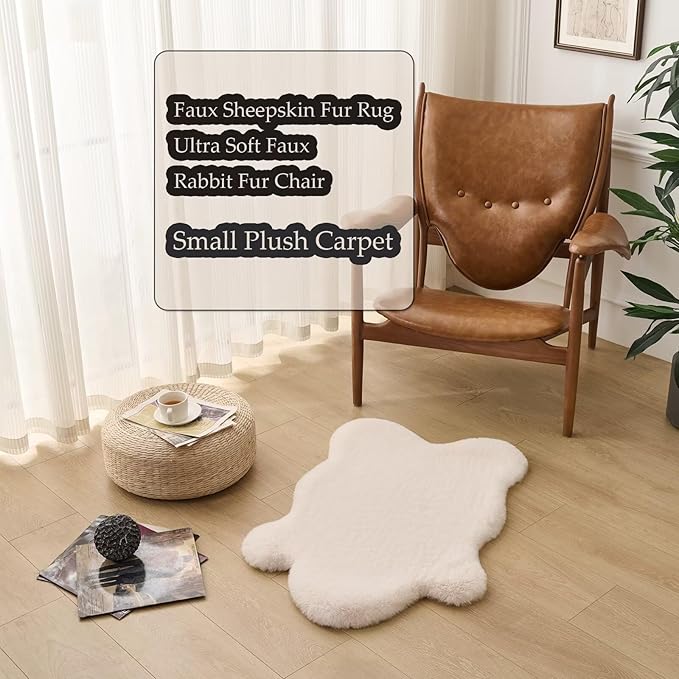 1700GSM Fuzzy Faux Sheepskin Fur Area Rug,Extra Soft Faux Fur Mat,Fluffy Shaggy Fur Rug for Bedroom Living Bedside Rug Room Decor-Ivory White, 2 x 6 ft