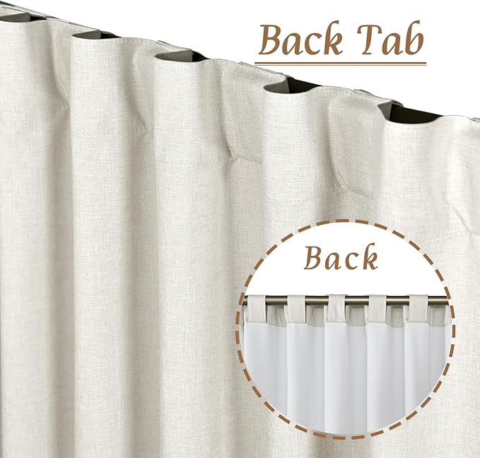 LAMIT Natural 100% Blackout Linen Curtains, 78 Inches Linen Textured Thermal Bedroom Curtains Back Tab and Rod Pocket Neutral Panels with White Liner for Farmhouse, 2 Panels, 52 x 78 Inch, Ivory