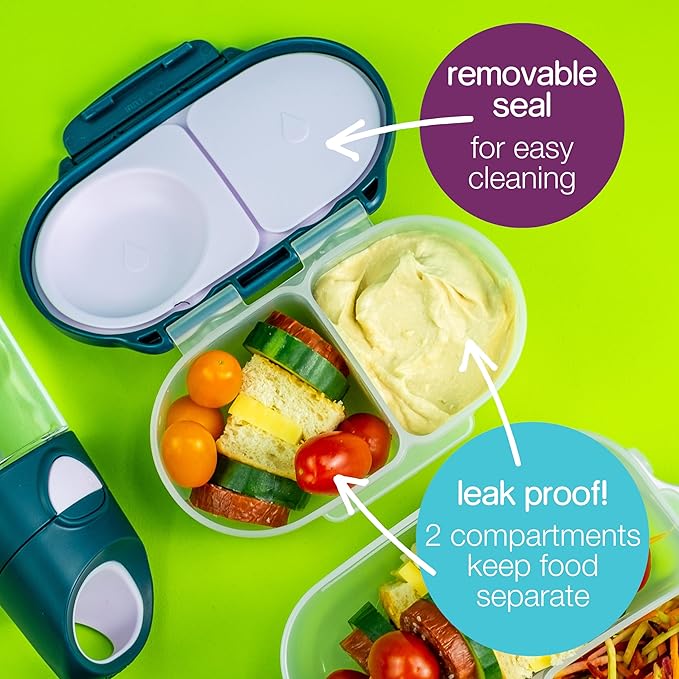 b.box Snack Box - Leakproof Mini Bento Box for Kids & Toddlers, 2 Compartment Snack Containers for Kids, Lunch Containers, Dishwasher Safe, BPA Free, PFAS Free, Ages 4m+, 1 3/4 Cup - Lemon Twist