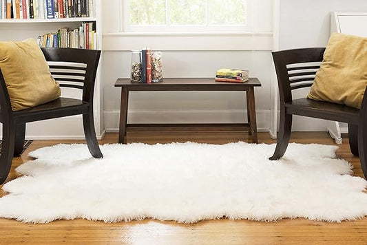 Walk on Me Silky Soft Shaggy Faux Fur Sheepskin Rug with Non-Slip Backing for Living Room, Bedroom, Kid's Room, or Nursery, Home Decor Accent, White