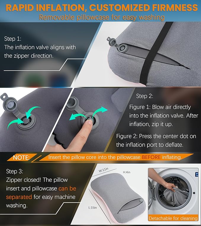 2 Packs Inflatable Neck Pillow for Travel Camp Beach Small Compact Backpacking Essentials Hiking Gear Car Travel Lake Day Roadtrip Road Trip Motorhome Glamping Overlanding Deployment Accessories