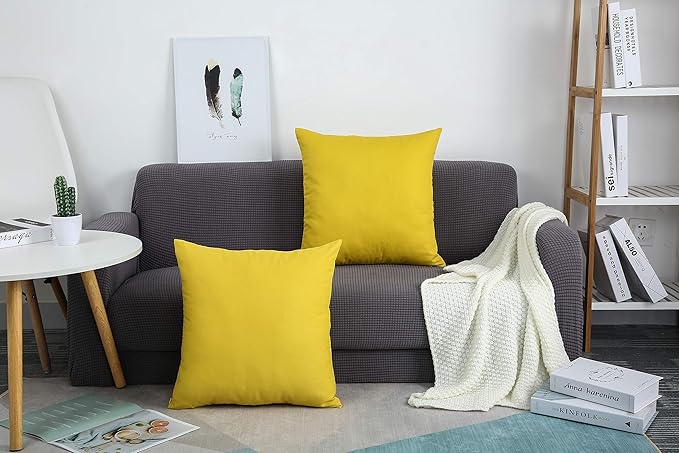 TangDepot Handmade Decorative Solid 100% Cotton Canvas Throw Pillow Covers/Pillow Shams, (22" x22" , Deep Yellow, 1 Count (Pack of 1))