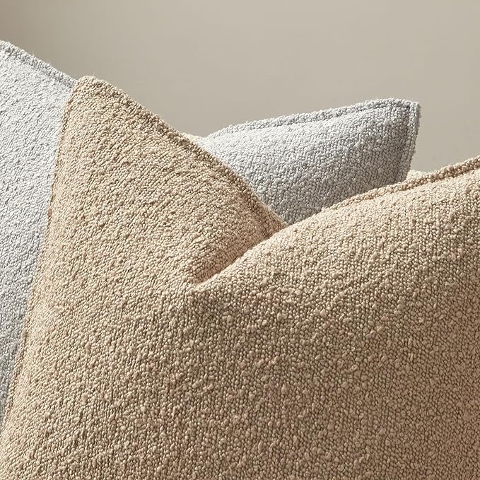 JUSPURBET Pillow Covers 20x20 Set of 2 Decorative Throw Pillow Covers Case for Couch Sofa Bed Soft Boucle Textured Cushion Covers with Hidden Zipper for Home Decor Living Room,Oatmeal