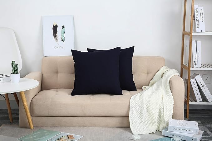 TangDepot Handmade Decorative Solid 100% Cotton Canvas Throw Pillow Covers/Pillow Shams, (20"x20", Dark Navy)