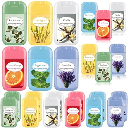 24 Pack Hydrating Mini Hand Sanitizer Spray Scented Hand Sanitizer Travel Size Portable Pocket Spray Reusable Sprayer Bottle for Women Teen Adults Office Family Purse Backpack