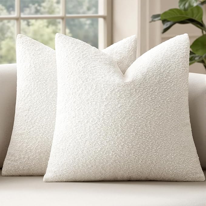 MIULEE 20x20 Inch Decorative Pillow Covers for Couch Bed Set of 2 Textured Boucle Neutral Winter Throw Pillows Christmas White Accent Solid Cushion Pillowcases Sofa Livingroom Home Decor